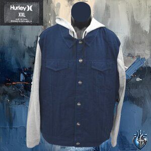 Hurley Timber Trucker Jckt XXL NWT Navy Canvas Hooded Snap Workwear BV2122